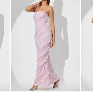 Oh Polly Embellished Strapless Ruffle Maxi Dress in Soft Pink Size 4